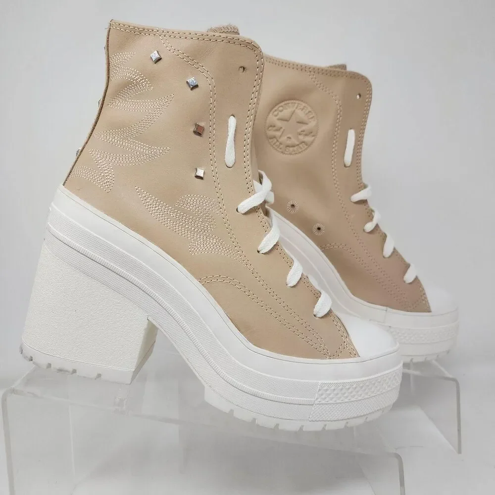 Converse Chuck Taylor All Star Boots Womens Size 8 Beige Platform Studded Heels